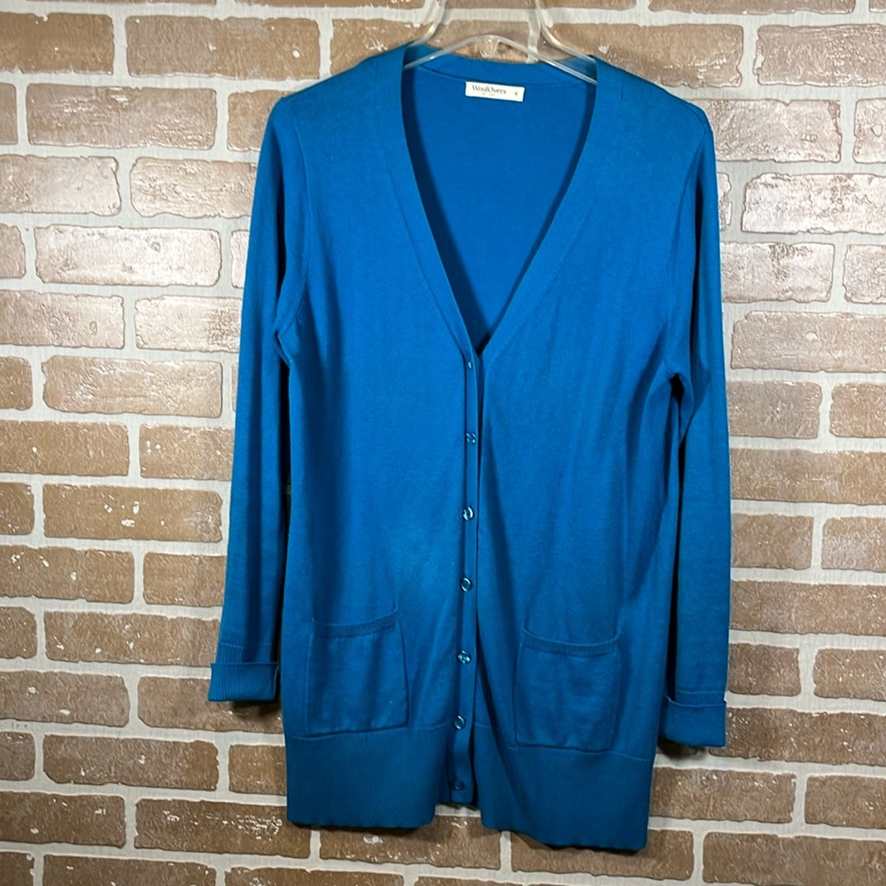 WoolOvers Cardigan Sweater Womens Small Teal Silk Cotton